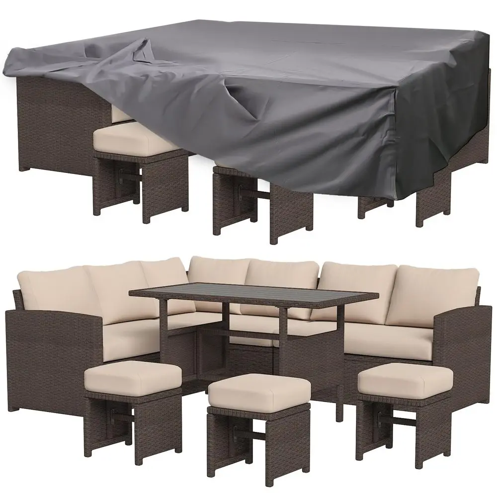 

7 Pieces Patio Furniture Set with Waterproof Cover, Outdoor Sectional Sofa Conversation Set, All Weather Wicker Rattan Dining T