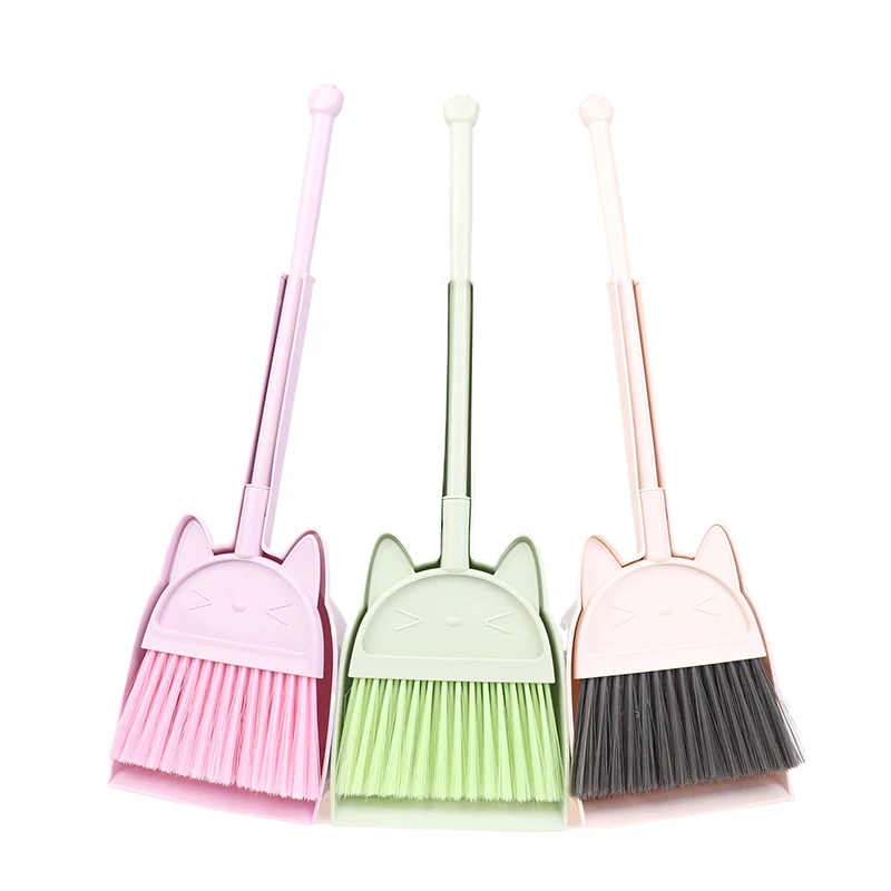#*.1Set Cartoon Flexible Bristles Kids Pretend Play Toddlers Indoor Outdoor Floor Sweeping Tool Kit Mini Children  Dustpan