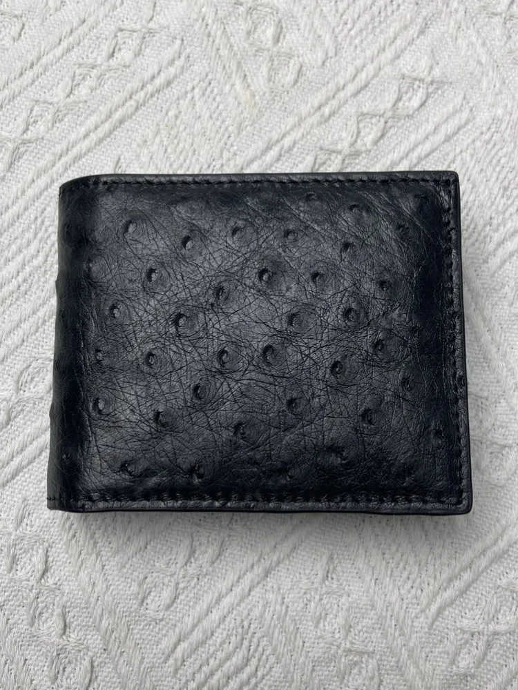 Mens Classic Solid Color Vintage Ostrich Skin Genuine Leather Short Wallet New Business Casual Office Men Card Holder Purse - view 3