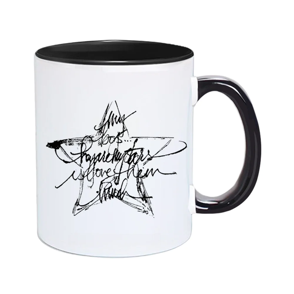 11oz Star Pattern Ceramic Coffee Mug with Abstract Typography Design for Home Office Daily Drinking and Holiday Party Tableware