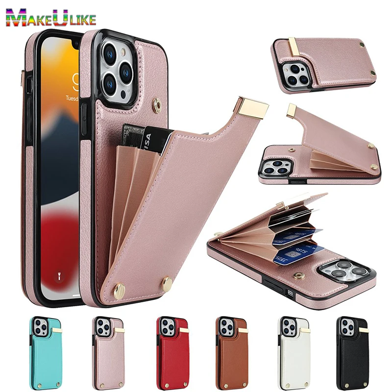 

Layered Cards Holder Slot Leather Wallet Case for iPhone 14 15 16 Plus X XR XS Max 14 13 12 11 15 16 Pro Max Luxury Phone Cover