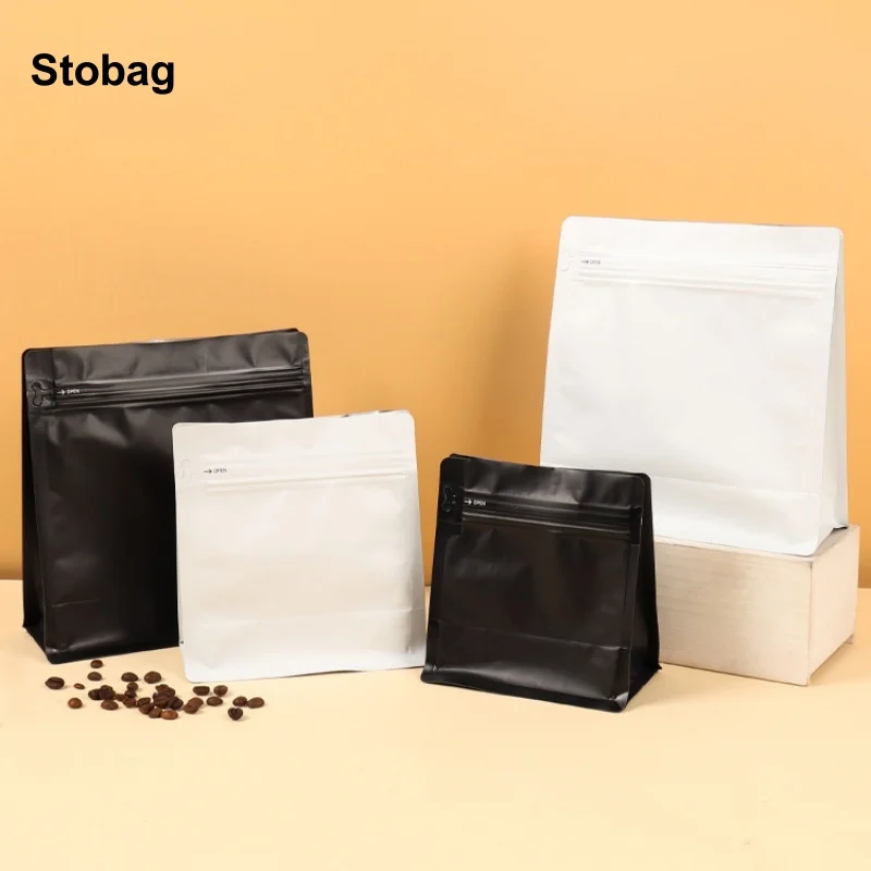 

StoBag 50pcs Black/White Coffee Beans Package Bag Stand Up Frosted Octagonal Food Sealed Aluminum Foil Storage Reusable Pouches