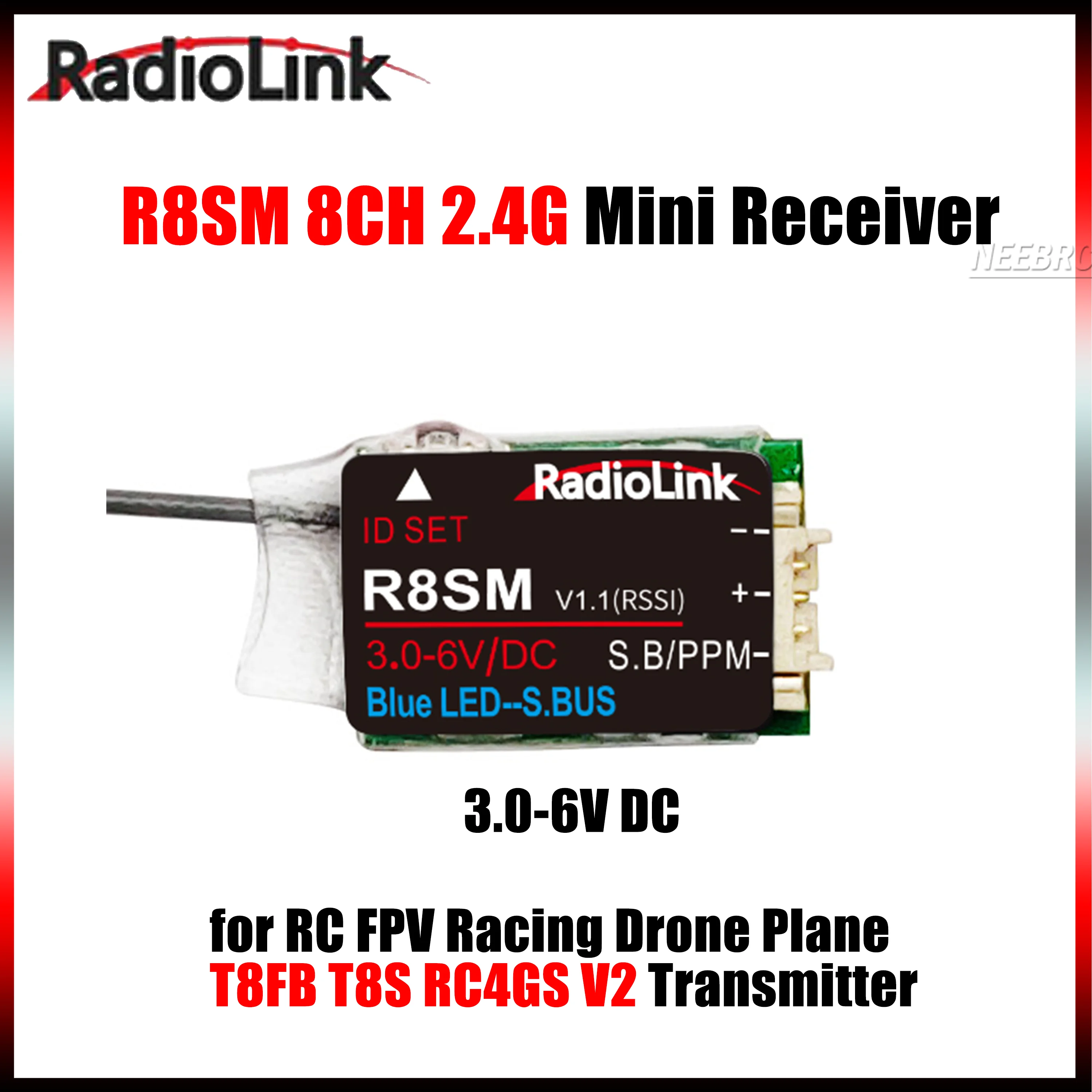 

Радиоприемник Radiolink 8CH R8SM 2.4G Mini с поддержкой SBUS PPM, 3.0~6V DC для радиоуправляемых FPV-дронов, самолетов, передатчиков T8FB T8S RC4GS V2
