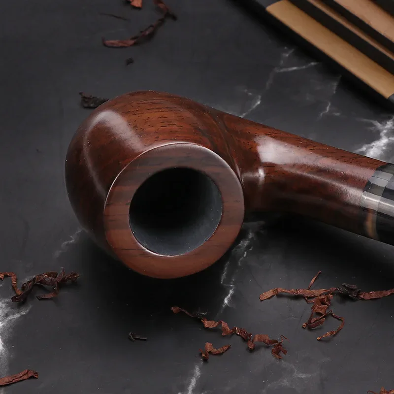 Best Ebony Wood Pipe with Filter Smoking Pipe Chinese Style Tobacco Pipe with 10 Tools Handmade Bent Smoke Tool 9mm