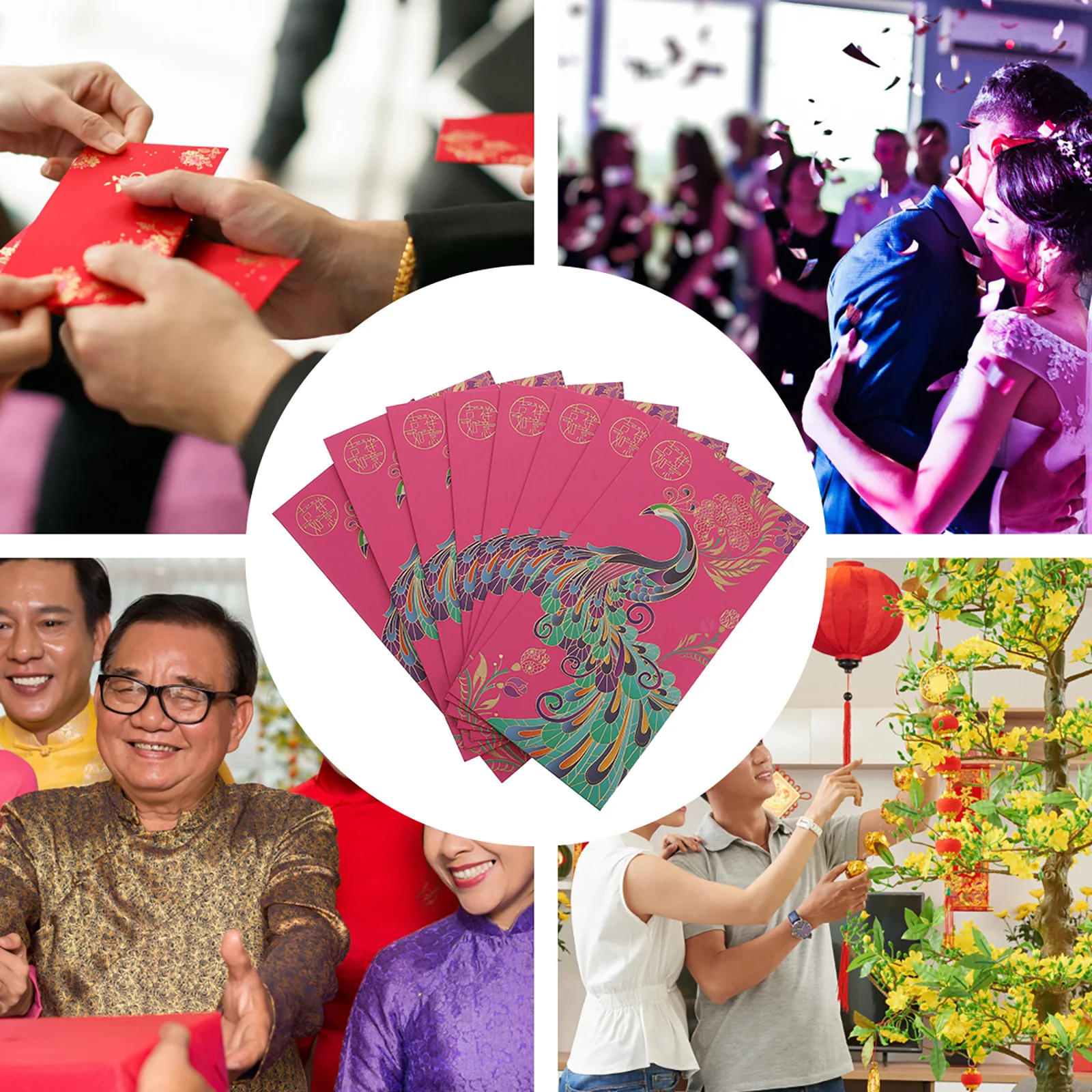 8 stuks Chinese Hong Bao Feestelijke Geld Enveloppen Glad Oppervlak Comfortabele Uiterlijk Uitgebreide Bronzing Ontwerp Geldpakket