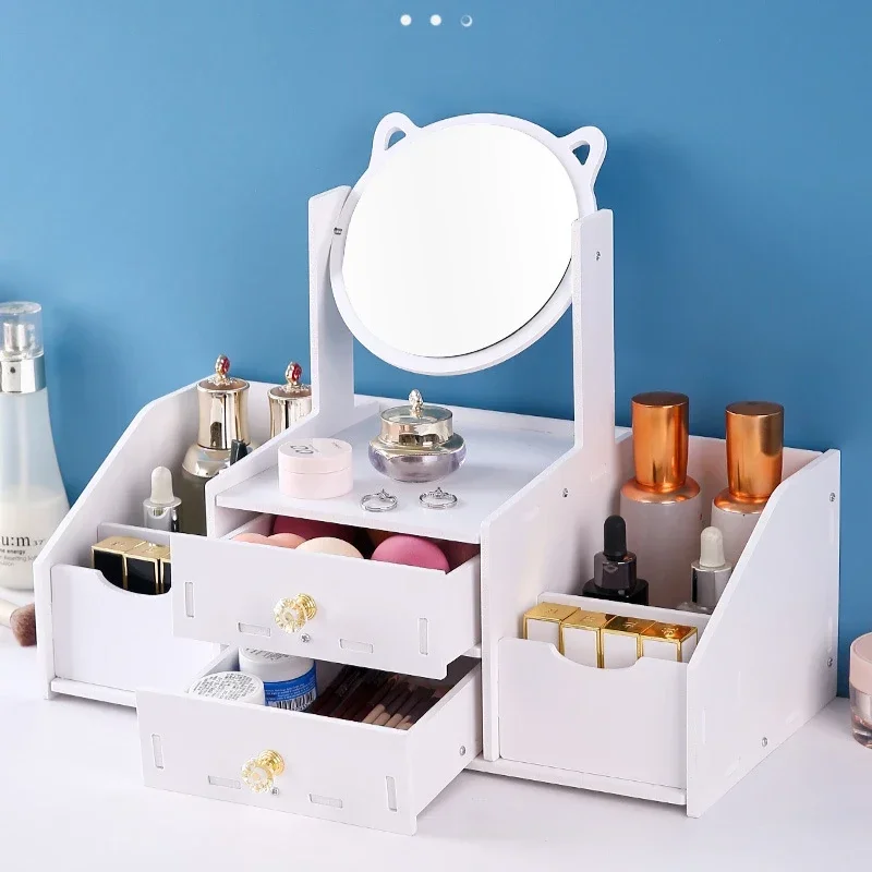 

Drawer Makeup Storage Box Dormitory Finishing Plastic Shelf Cosmetics Skin Care Dressing Table Desktop Contains Mirror