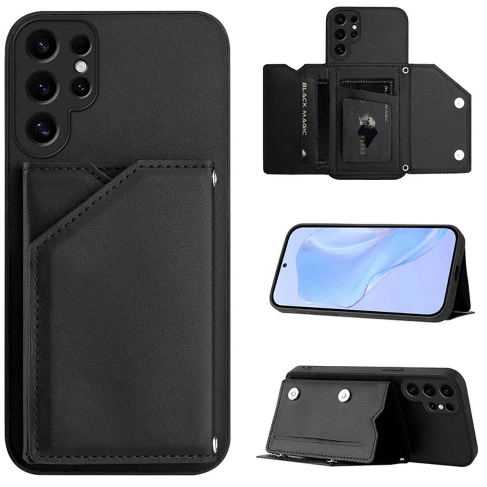 

S25 S24 S23 S22 Ultra 5G Leather Wallet Card Back Case For Samsung Galaxy S25 S24 S23 S22 Plus Case S21 S20 S 24 FE Luxury Cover