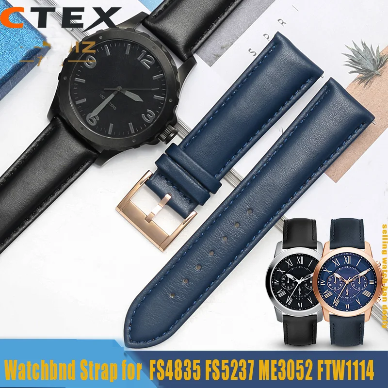 20mm 22mm Cowhide watch strap for FOSSIL FS4835/FS5237/ME3052/FTW1114 Cowhide watch band replace waterproof bracelet men