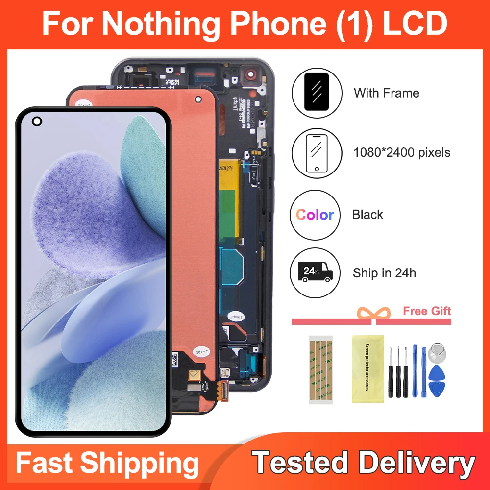 6,55 Zoll LCD-Display, Touchscreen-Digitizer mit Rahmenbaugruppe, Ersatz für Nothing Phone (1) A063 Digitizer-Rahmenset
