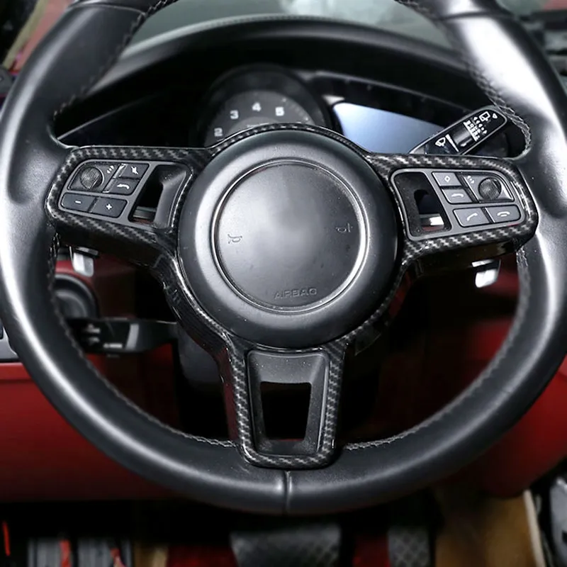ABS Carbon Fiber Grain Car Accessories Interior Steering Wheel Cover Trim For Porsche Cayenne Macan Panamera 718 918 911 view 6