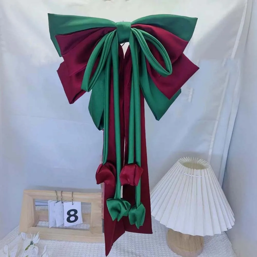 

Заколка для волос большого размера из сплава с бантом контрастного цвета, 4-слойная атласная лента, головной убор с принтом, универсальный рождественский аксессуар для волос, фестиваль