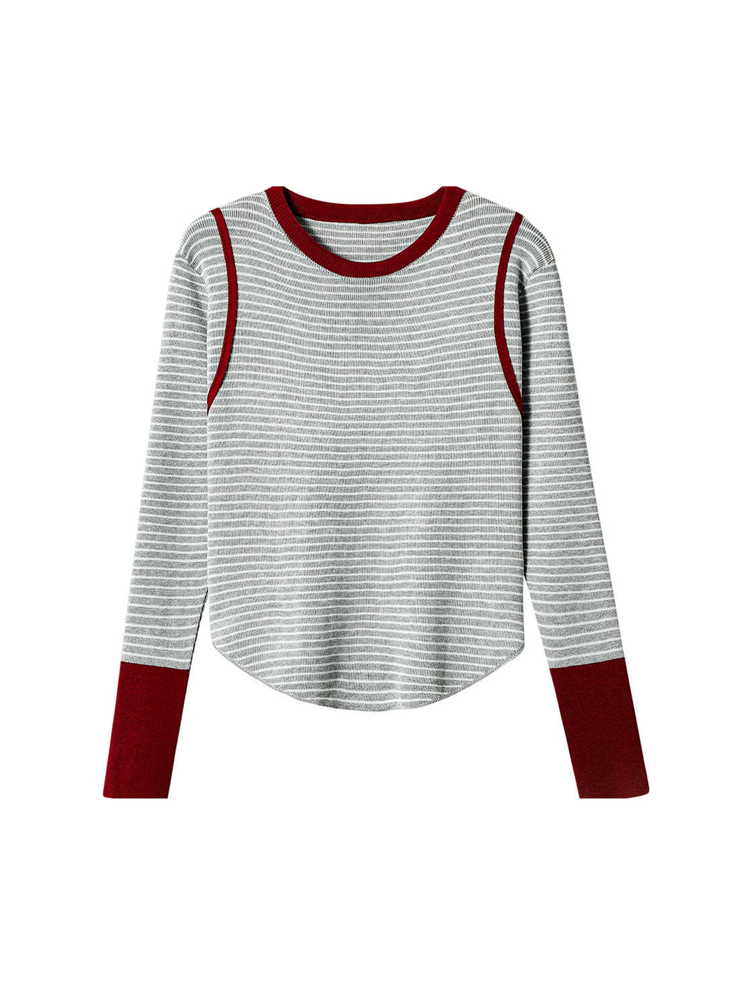 

Women's Grey Patchwork Striped Knit Pullover Sweater Vintage 2000s Y2k O-Neck Knitwear Long Sleeves Cashmere Sweater Autumn 2025
