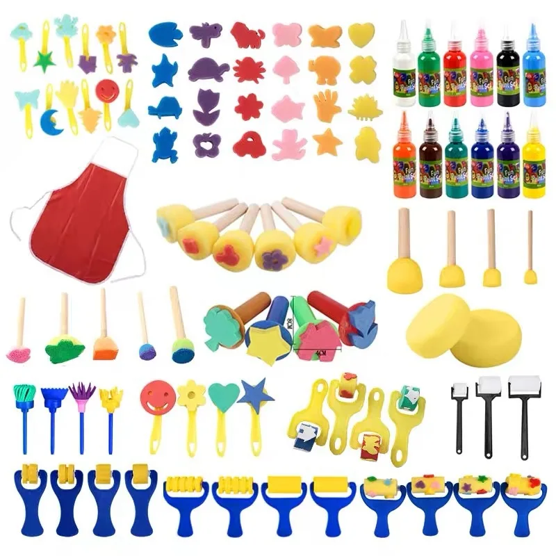 4Pcs Kids Painting Sponge Kids Early Learning Sponge Painting Kit Child Paint Set 30 Pieces Sponge Drawing Shapes Paint Brushes