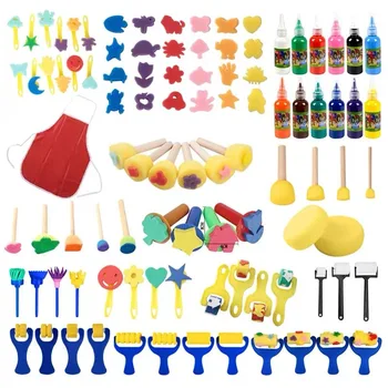 Early Learning Esponja Pintura Kit para Crianças, Conjunto de Pintura Infantil, Esponja Desenho Formas Escovas, 30 Pcs, 4Pcs