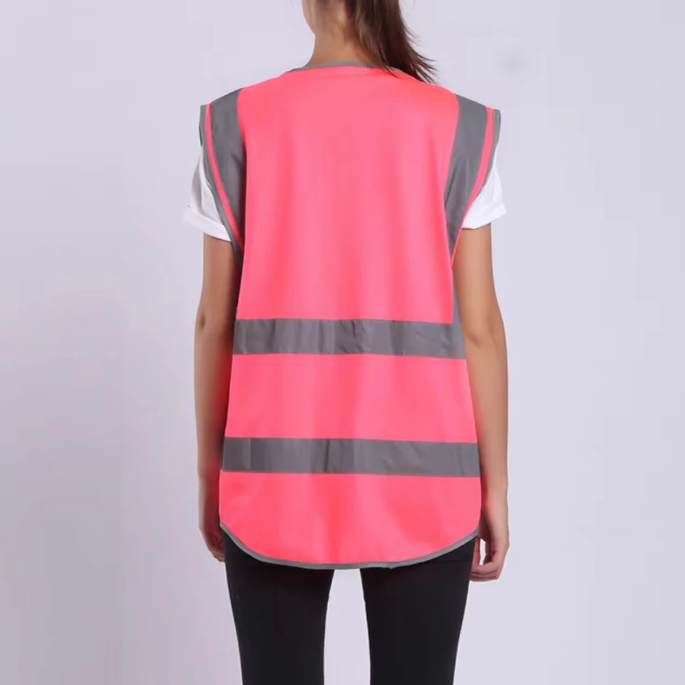 Pink Safety Vests for Women Men Working Clothes with Reflective Stripes High Visibility Safety Vest Motorcycle Night Riding