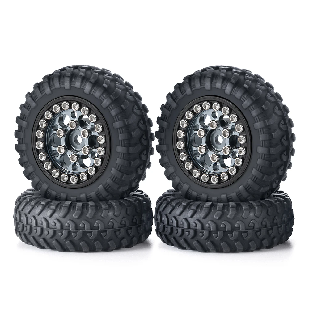 AXSPEED 4Pcs Beadlock Wheel Rims Rubber Tires Kit for Kyosho MINI-Z 4x4 1/18 Jimny 1/24 Wrangler Hilux Surf RC Crawler Car