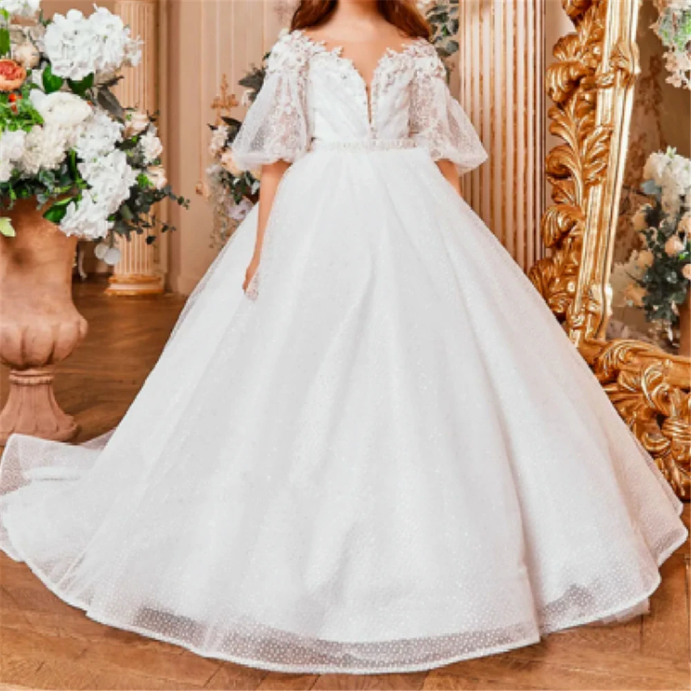 Lovely Flower Girl Dress Ball Beauty Pageant First Communion Elegant Tulle Lace Secal Backless Princess Kids Birthday Present