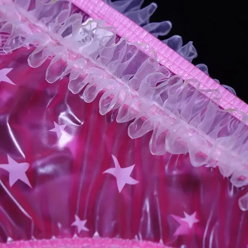 Seksowne koronkowe niskiej talii przezroczyste plastikowe kalesony z PVC biustonosz miękkie gładkie wodoodporne majtki ABDL para bielizna prywatna impreza