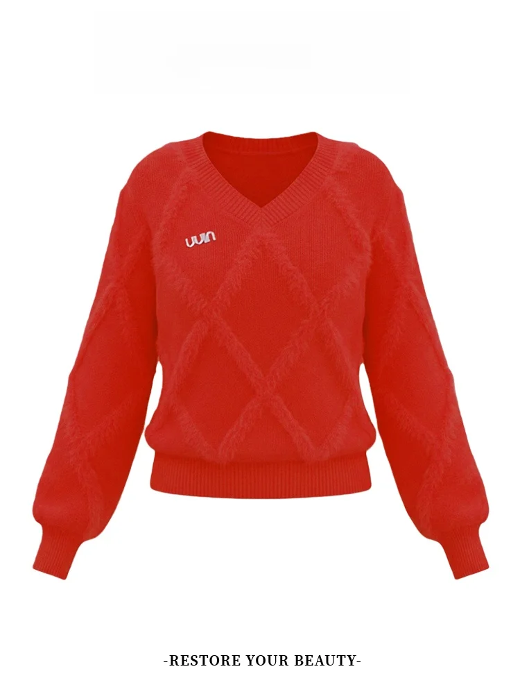 여성용 브이넥 니트웨어 루즈핏 베이스 레이어 탑 슬리밍 가을 겨울 패션 디자인 캐주얼 편안한 롱 슬리브 스웨터