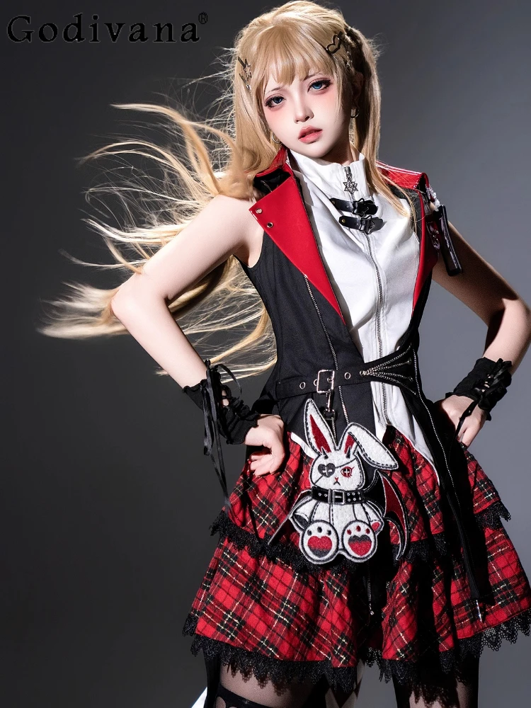 

Original Japanese Cosplay Costume Summer Girl's Slim Fit Hooded Jacket Top Plaid Skirt 2-Piece Set Women's Lolita Outfits 2025