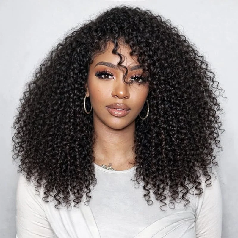 Kinky Curly 3-in-1 Halbperücken aus Echthaar, kleberlose Perücke, Wear-Go-Perücken mit Kordelzug, nahtlose Clip-Ins, Flip-Over-Perücken von ISEE HAIR