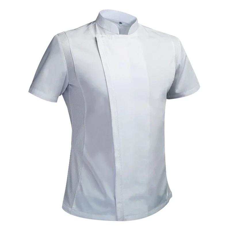 Traje de chef de verano, chaqueta de cocinero, camisa blanca de chef masculino, uniforme de restaurante, barbería, ropa de trabajo, monos