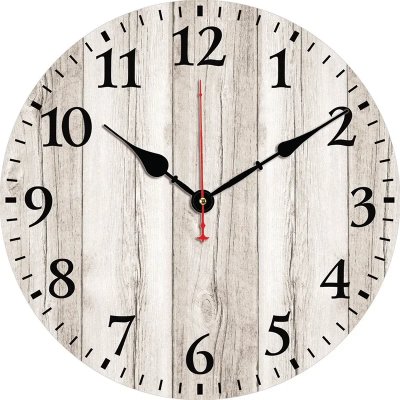 Shabby Wood Panel Texture Wall Clock Round Silent Clocks Wall Carfts Art Decor For Home Bedroom Living Room Office Decoration