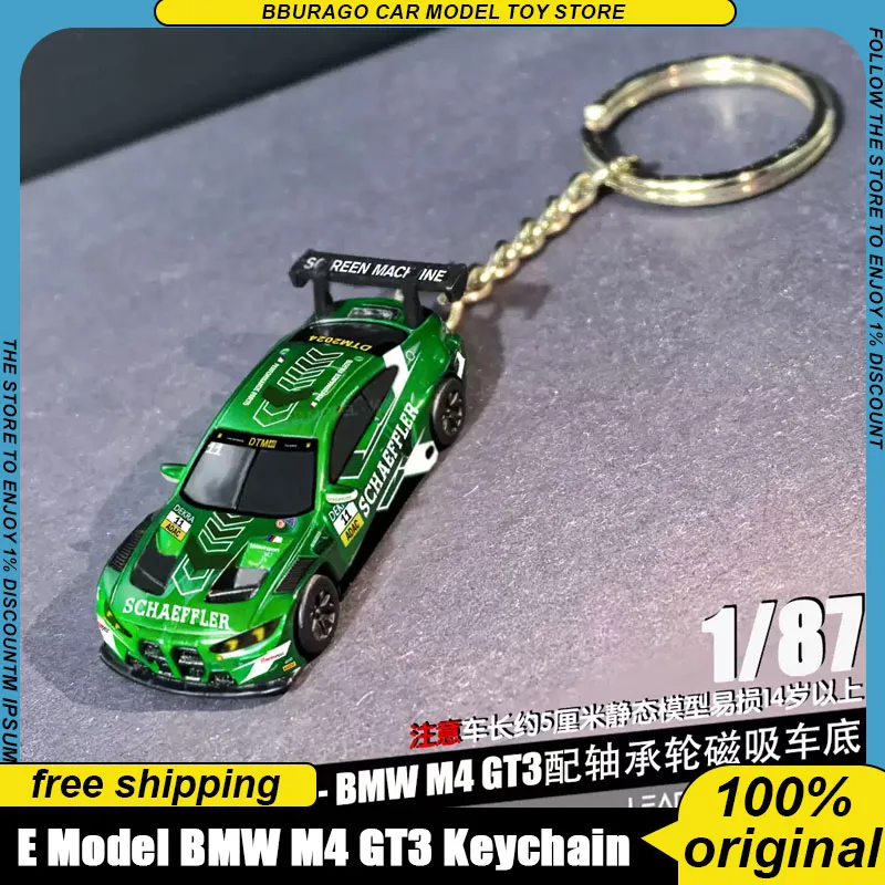 

E Model 1:87 Bmw M4 Gt3 Diecast Car Keychain With Magnetic Base And Ball Bearing Wheels For Collectors Ornaments Custom Toys Kid