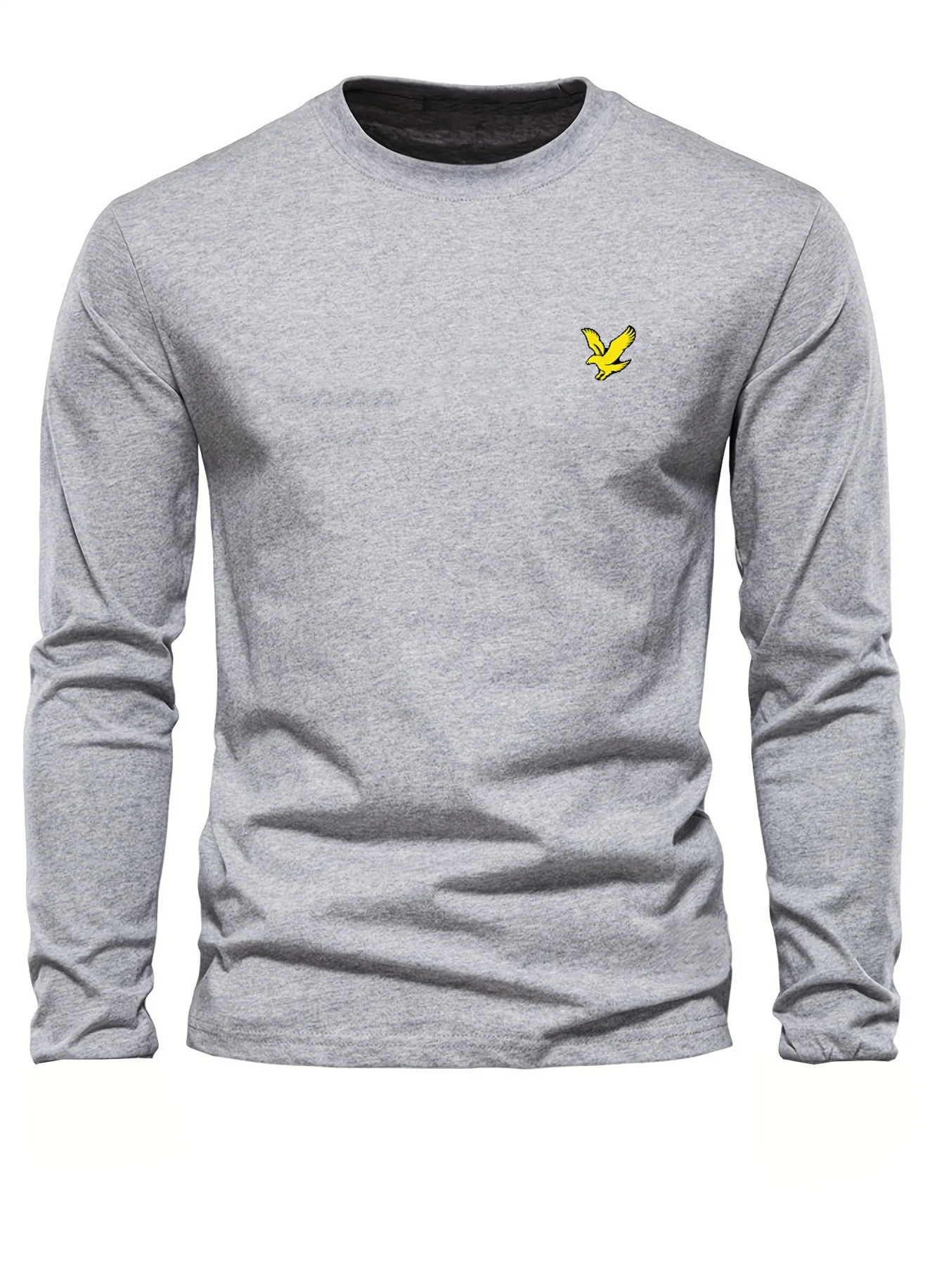 Men's 100% pure cotton loose fit comfortable casual sports eagle pattern printed round neck long sleeved T-shirt top image 4