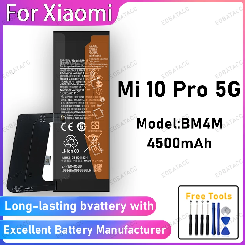 

100% New 4500mAh BM4M Battery For Xiaomi Mi 10 Pro 5G Battery Replacement Bateria+Free Tools