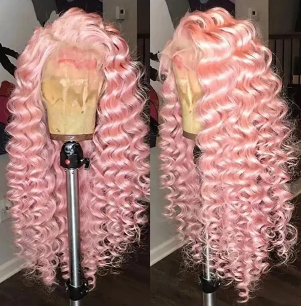 

Розовый парик с глубокими волнами, кружевной фронтальный парик 13x4 HD, вьющийся парик, бесклеевой, высокое качество, термостойкий, готовый к ношению, распродажа