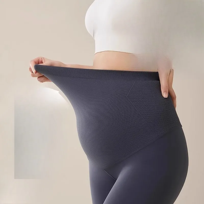 Leggings con dobladillo de maternidad, diseño grueso de invierno, estampado, soporte para embarazo, banda para el vientre, pantalones de Yoga para levantamiento de glúteos