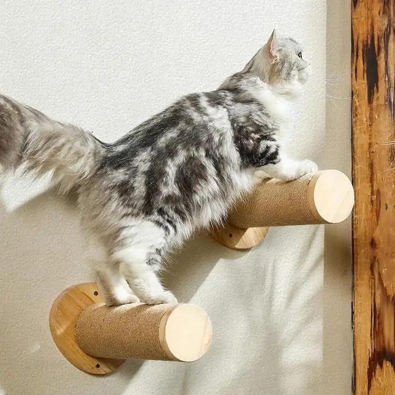 

Cat Climbing Shelves 2X Wooden Stable And Safe Scratching Post Ladder Indoor Kitten Wall Shelf Wall-Mounted Pet Supplies