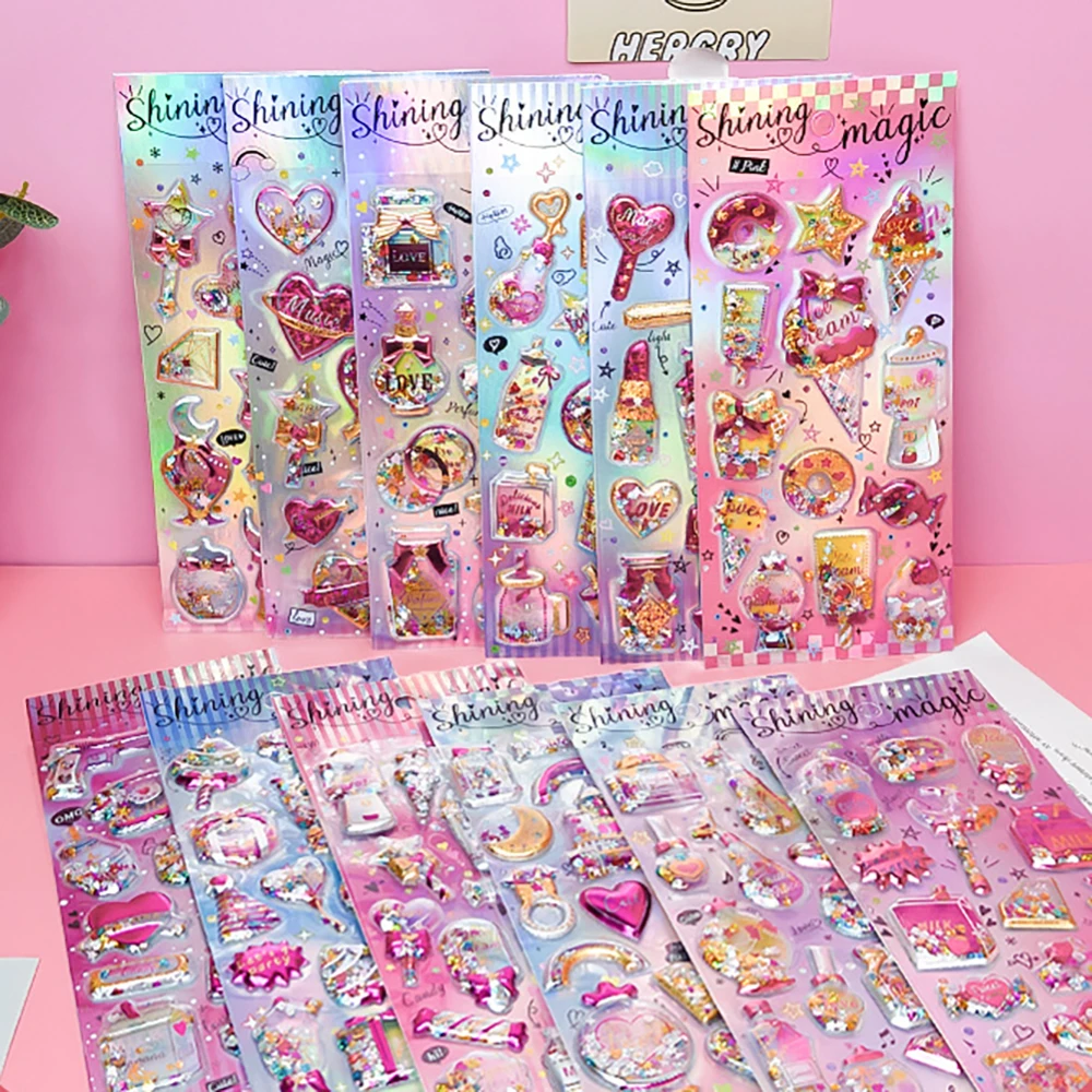 3PCS/8PCS Sparkling Shake Stickers, 3D Crystal Stickers for Girls, Cute Reward Stickers for Students, Decorative Stickers
