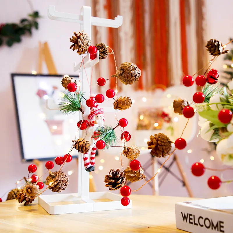 Creatieve Decoratieve Licht Dennenappel Dennennaald Bel Rode Fruit Decoratieve Light String Battery Box Indoor Led Light String