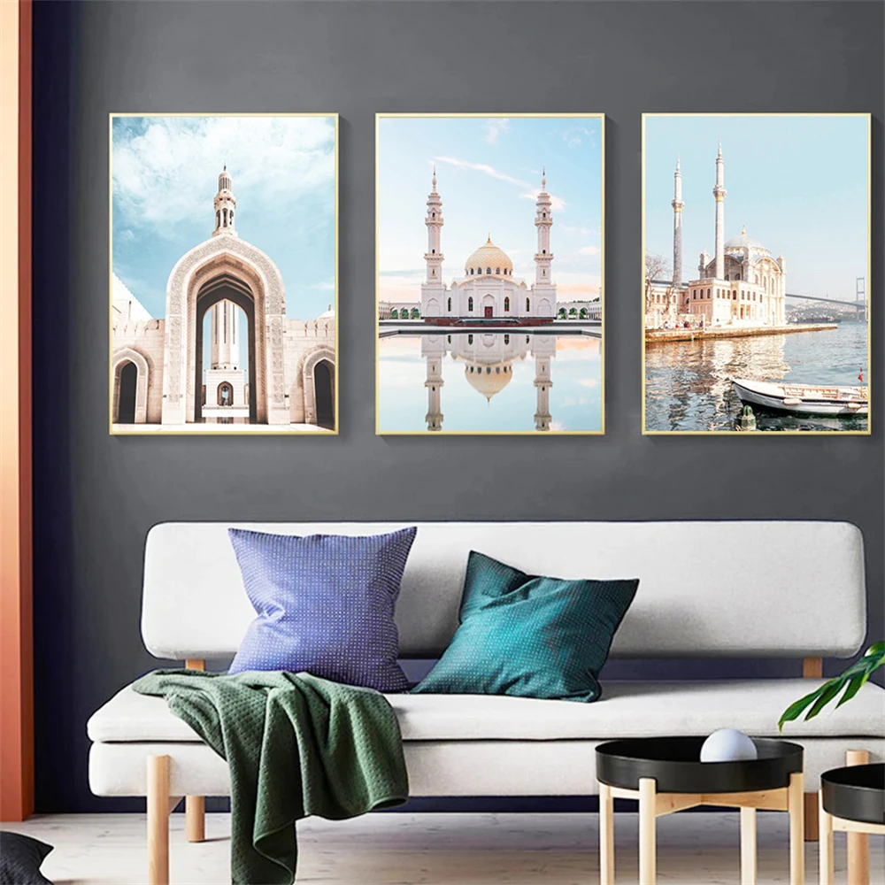 Taj Mahal Mosque Architecture Posters Canvas Painting Islamic Muslim Landscape Wall Art Print Picture Living Room Interior Decor