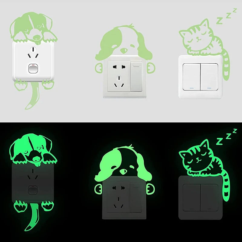 Luminous Cartoon Switch Sticker Wall Decoration Fairy Moon Glow in the Dark Wall Stickers Home Decoration Kid Room Diy Decor