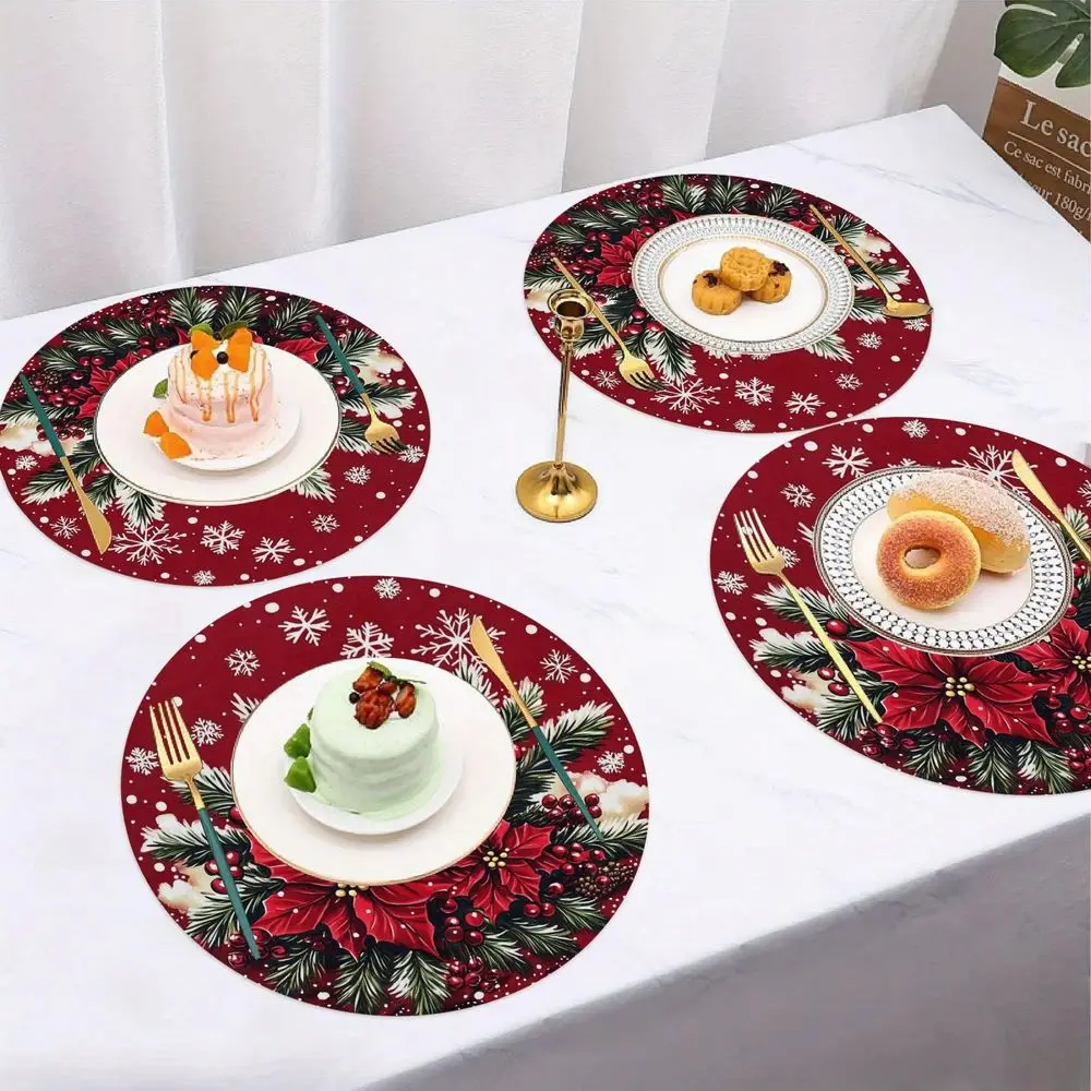 VIKAMA Christmas Linen Table Mats, Snowflake Placemats, Restaurant Atmosphere Decor Table Mats, Christmas Knife And Fork Mats