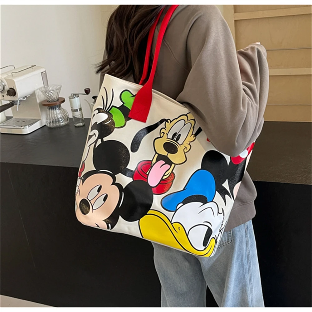 DisneyCartoon Mickey Fashion Versatile LargeCapacity Canvas Shoulder Bag Women\'s Casual Versatile Tote Bag Student Class Handbag