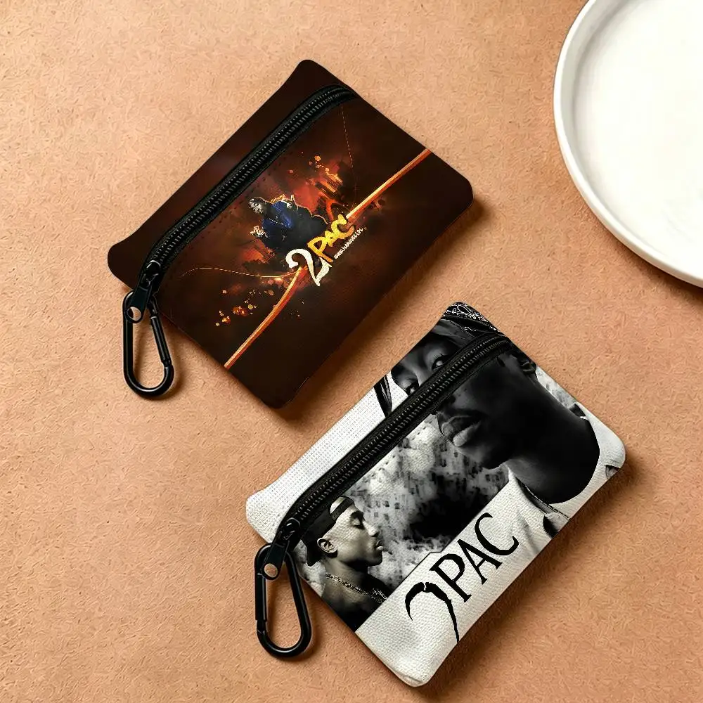 Rapper Tupac Amaru Shakur Oxford Fabric Zipper Pouch Lightweight Hanging Coin Wallet For Coins ID Cards Keys Lipstick Earbuds
