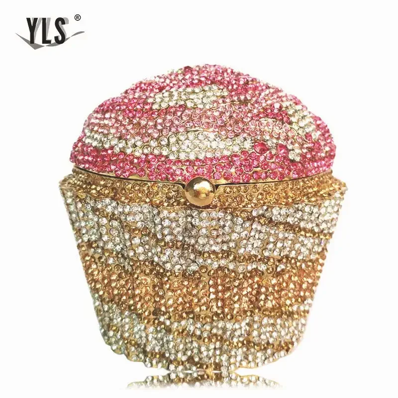 Ladies\' Mini Paper Cup Cake Handbag Evening Package Luxury Crystal Bridal Handbag Fashion Cocktail Party Diamond Handbag