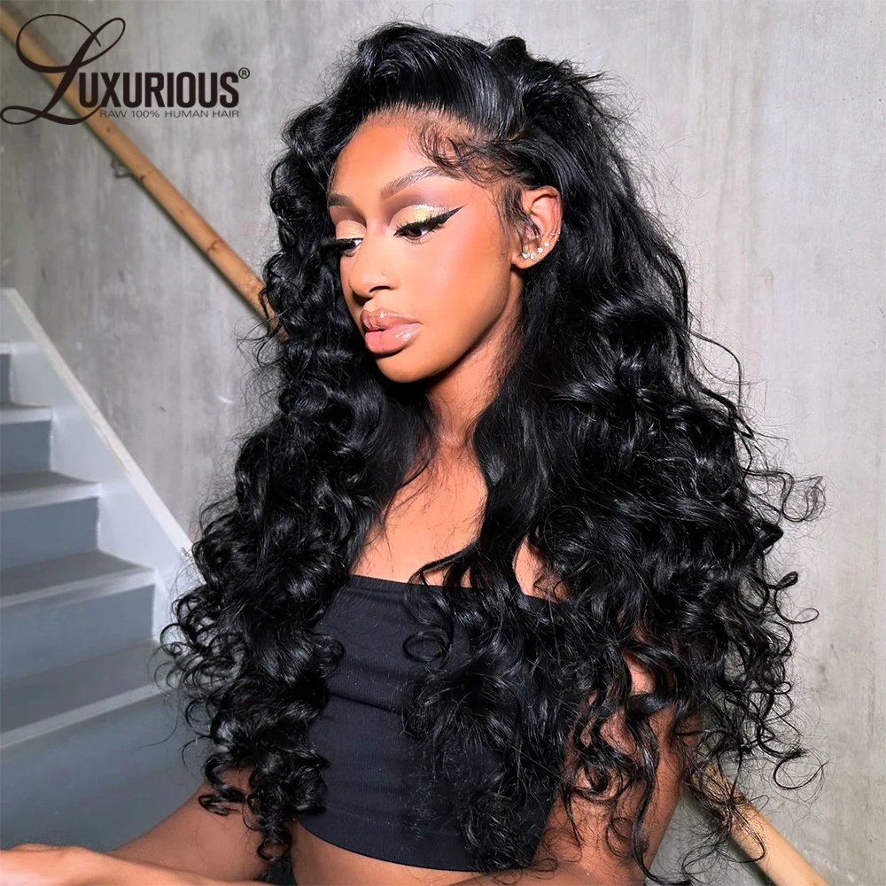 Gorgeous Loose Deep Wave Lace Frontal Human Hair 13x4 13x6Lace Front Wig Human Hair Natural Black Color Body Wave Wig Preplucked