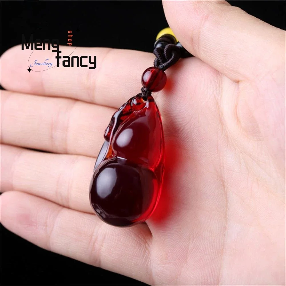 Natural Blood Colour Amber Beeswax Pixiu Gourd Rose Money Bag Pendant High-grade Exquisite Fashion Luxury Jewelry Holiday Gifts