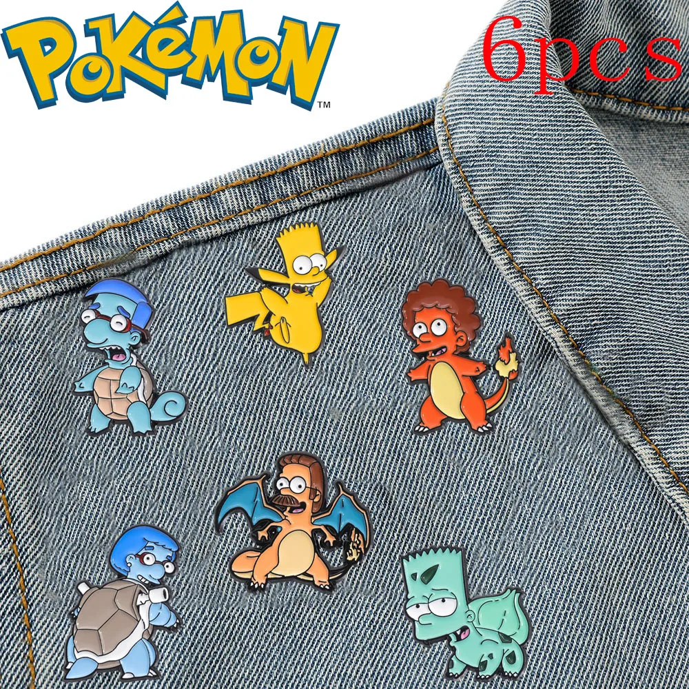 1set Pokemon Cosplay Simpson Creativity Enamel Pins Pikachu Cartoon Brooch Funny Clothes Backpack Lapel Badges Accessories Gifts