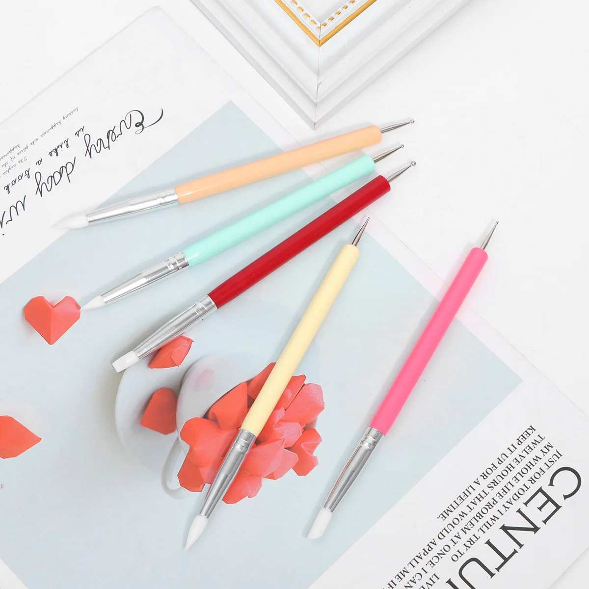 

5pcs Silicone Pen Durable Lightweight Art Brush For Drawing Line Fine Details Manicure Tools Kit Nail Art Liner Nail Painting