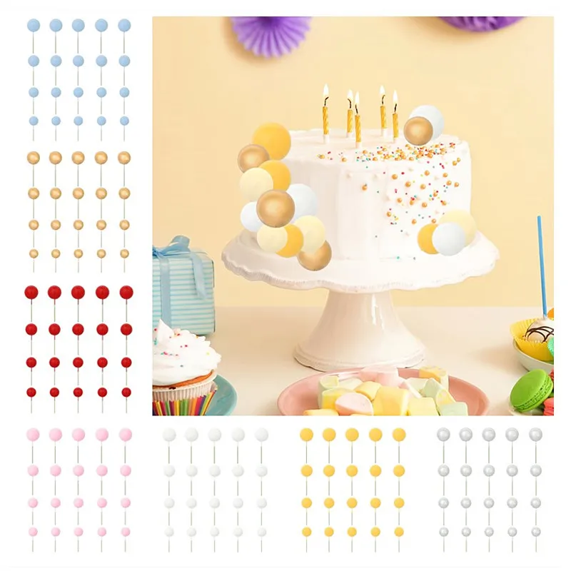 

20/48pcs Ball Cake Toppers Pink Gold Pearl Balls Pick Cupcake Topper For Kid Birthday Party Wedding Cakes Decoration Baby Shower