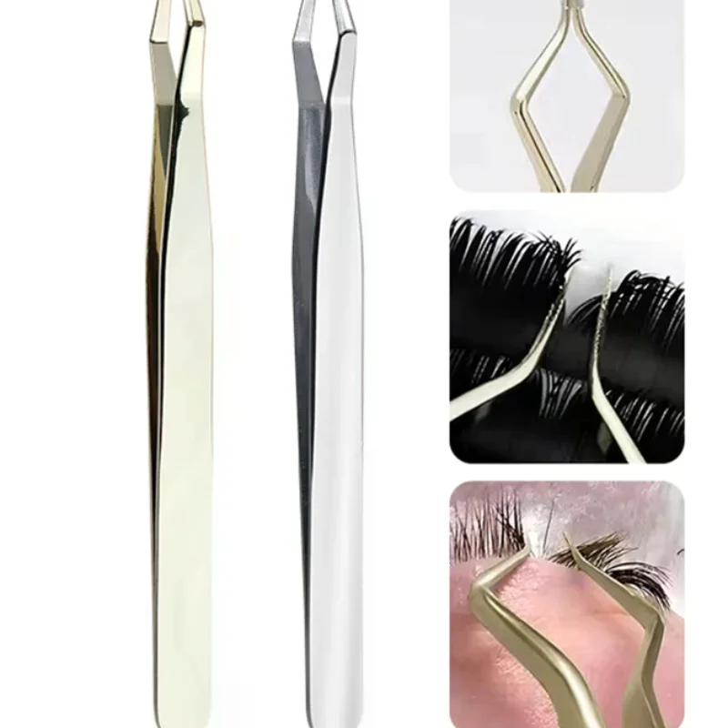 Pincettes d'extension de cils antidérapantes, en acier inoxydable, pointe incurvée, droites, haute précision, pour Nail Art, maquillage, outils de beauté