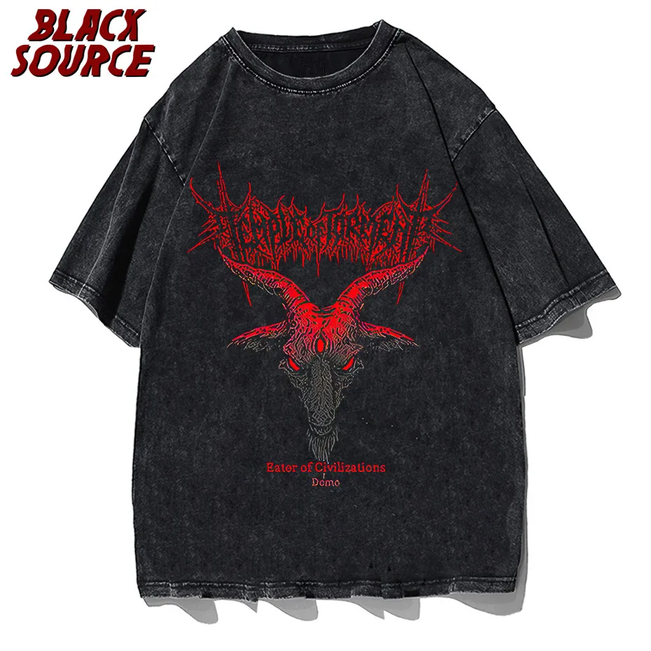 

2025 Hip Hop Punk Men T Shirt Dark Sheep Head Thorns Short Sleeve T-shirt Female Harajuku Size Streetwear Cotton Tops Y2k