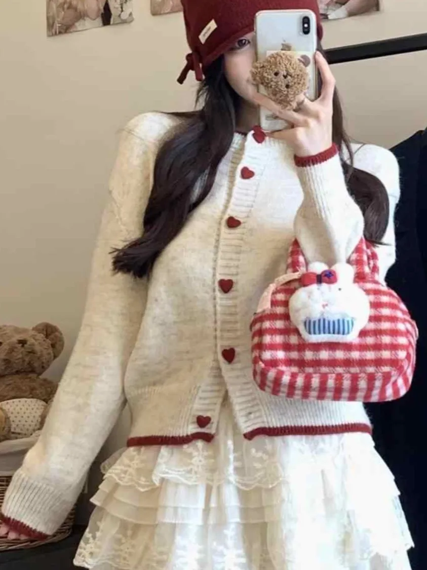 

Love Button Long Sve Women's Sweater Spring Autumn Loose Design ort Sle Open Cardigan Korean Sle Straight Tube