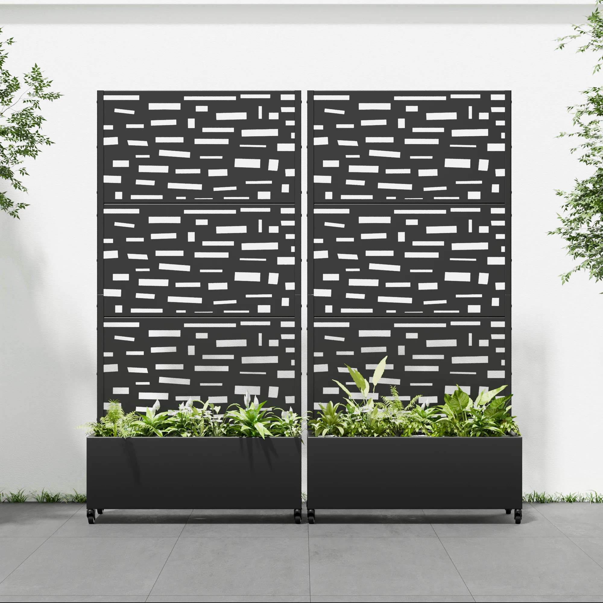 6 ft. H x 3 ft. W Metal Planter Box privacy screen Garden Bed with Trellis and Wheels - Black view 2